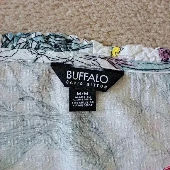 Buffalo David Bitton Floral Blouse Lightweight Flowy Top Medium White Pink Green - Picture 5 of 11